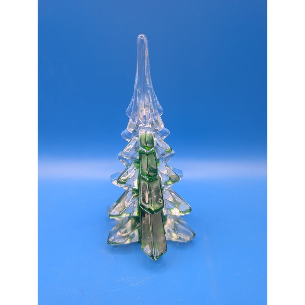 Vintage Art Glass Clear and Green Christmas Tree Figurine/Paper weight